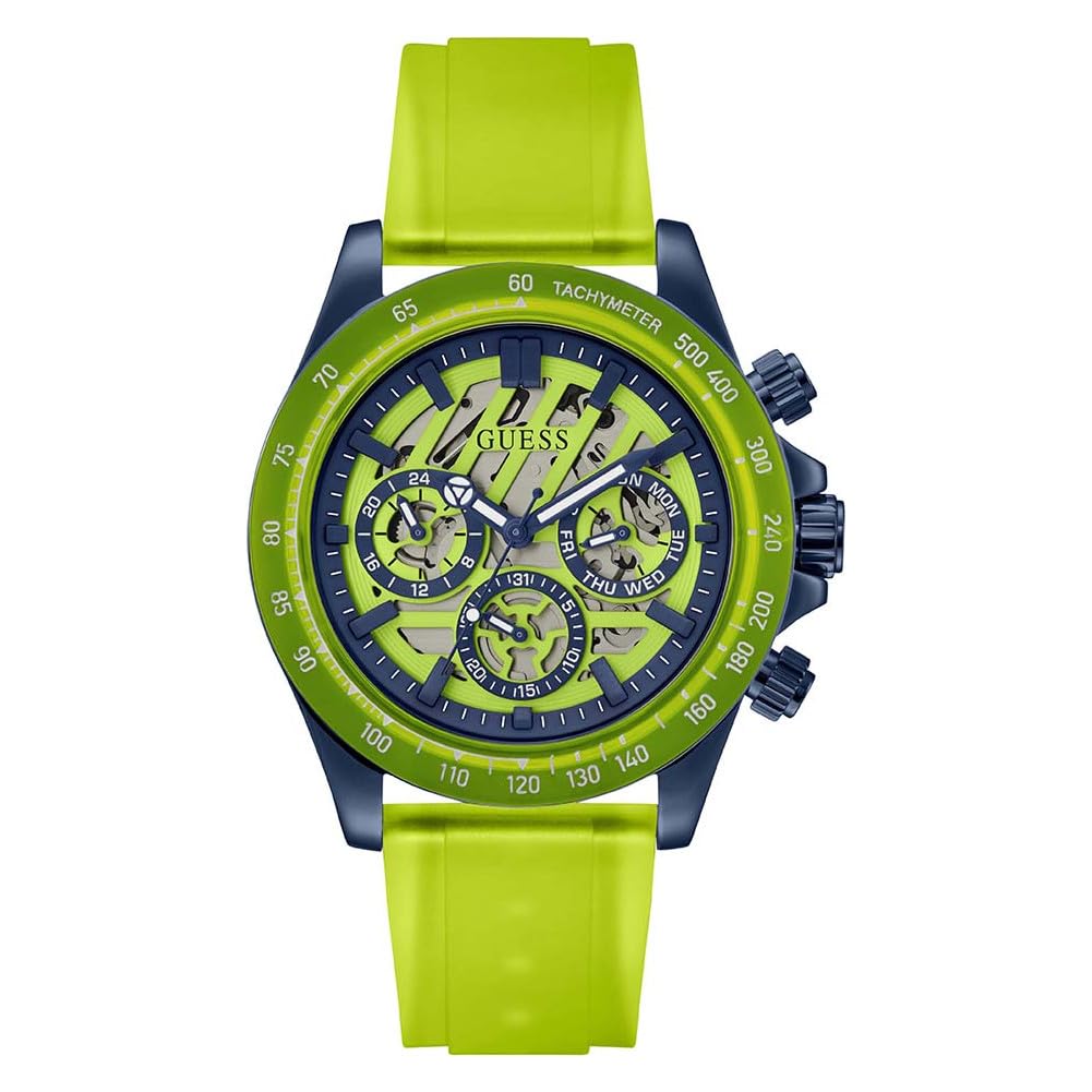 Guess Arena 44 Mm Lime Green Dial Polyurethane Analog Watch For Men  Gw0578G1