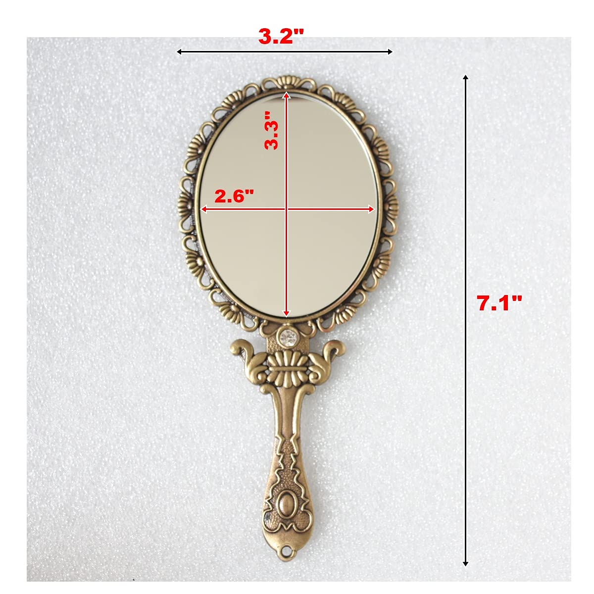 Sehamano Vintage Hand Mirror With Embossed Rose On The Back Handheld Makeup Beauty Metal Mirror Compact Purse Small Mirror (Bras