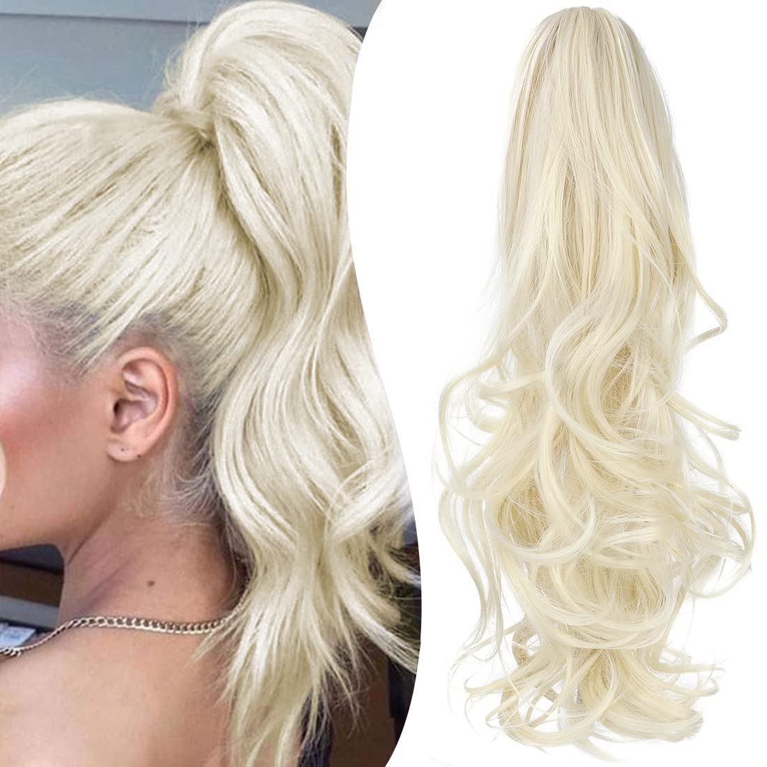 Mitrygreen Claw Clip Ponytail Extension 18'' Clip in Wavy Ponytail Hair Extensions Long Pony Tails for Women Extensions Platinum
