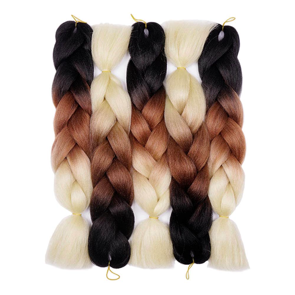 AIDUSA Ombre Braiding Hair Blonde Jumbo Braiding Hair Extensions 5pcs Synthetic Braiding Hair 24 Inch Ombre Brown Braiding Hair