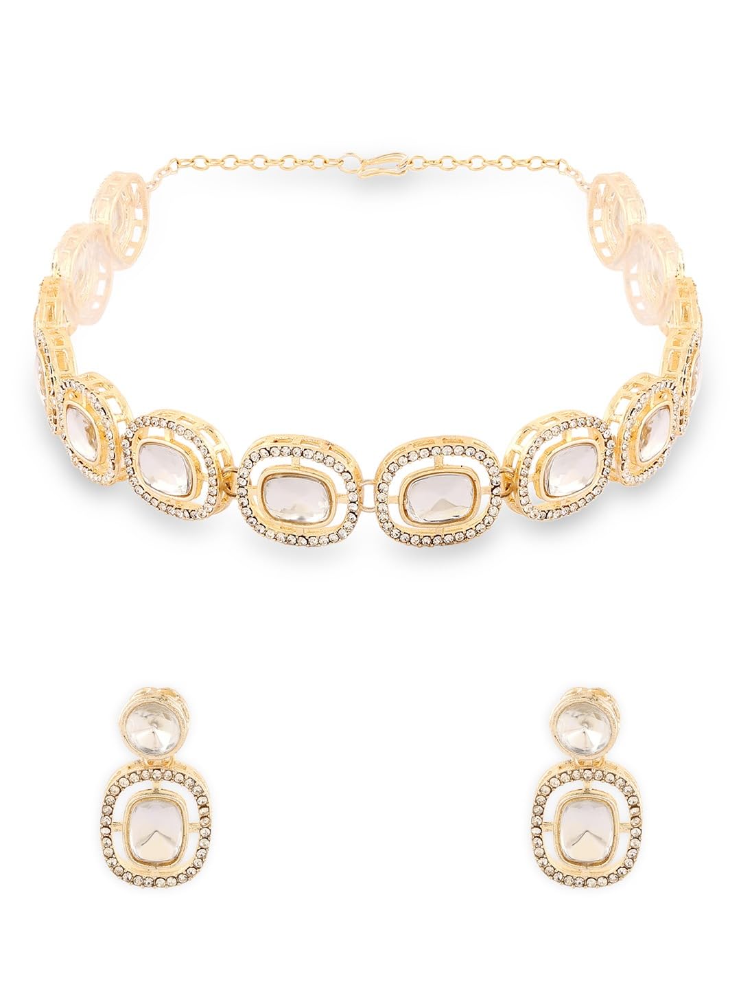 Ami Gold Tone Austrian Diamonds And Artificial Stones Choker Necklace Earring Set For WomenZpfk21040