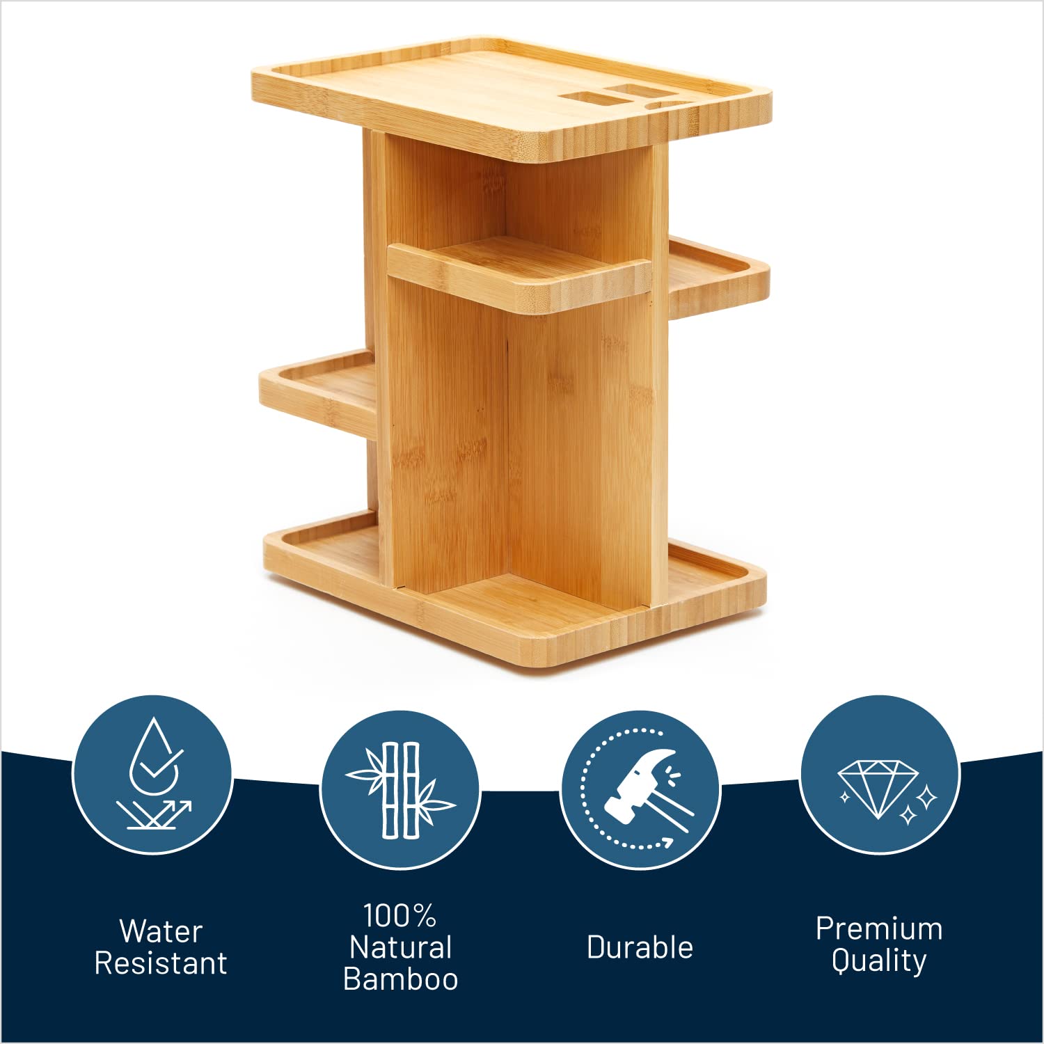 Royalhouse Bamboo 360 Degree Rotating 12 Inches Makeup Organizer, Display Cosmetic Organizer, Multi-Function Storage For Makeup