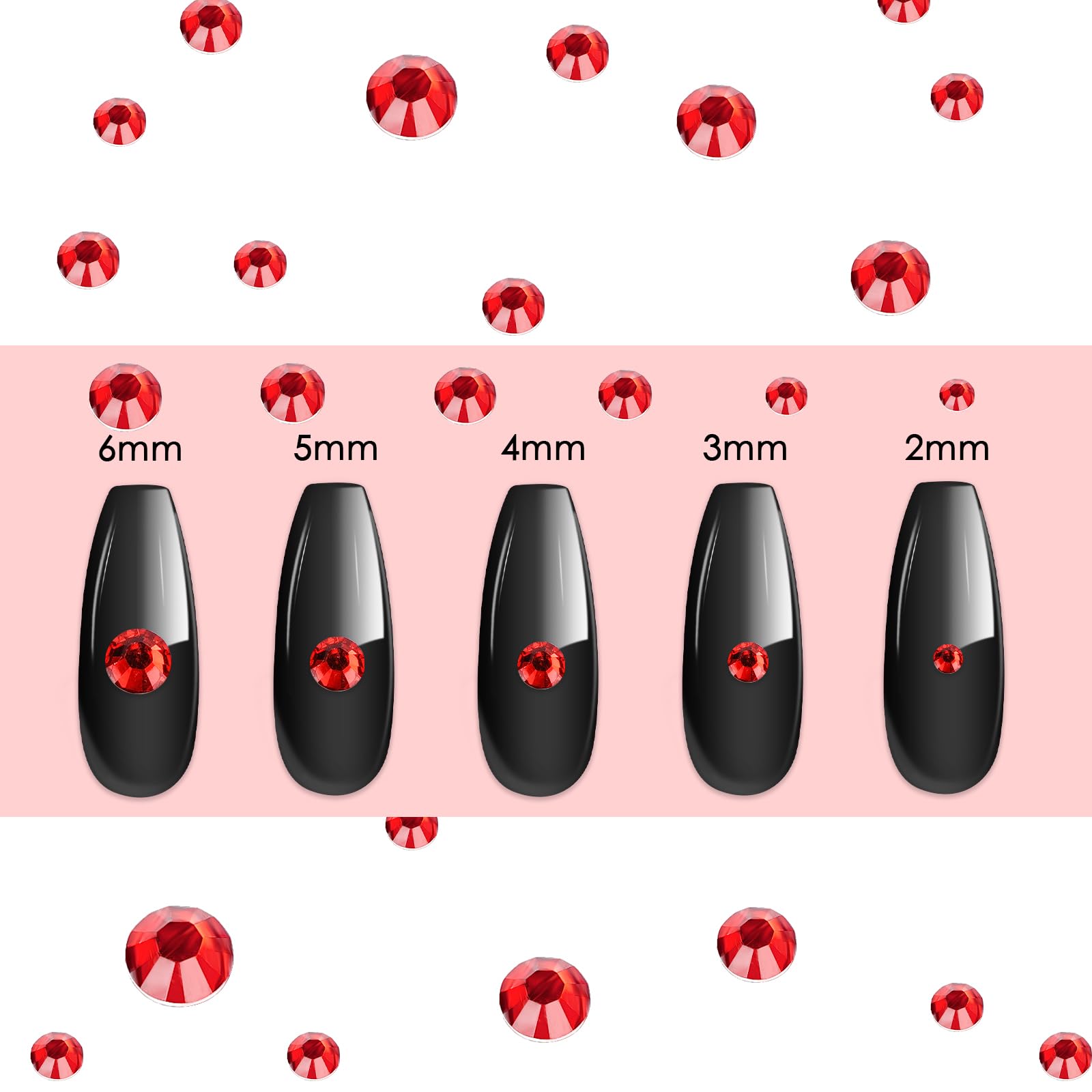 Canvalite 1500Pcs Red Rhinestones Flat Back Gems, Nail Rhinestones Nail Art Gems With Pick Up Tweezers And Rhinestone Picker Dot