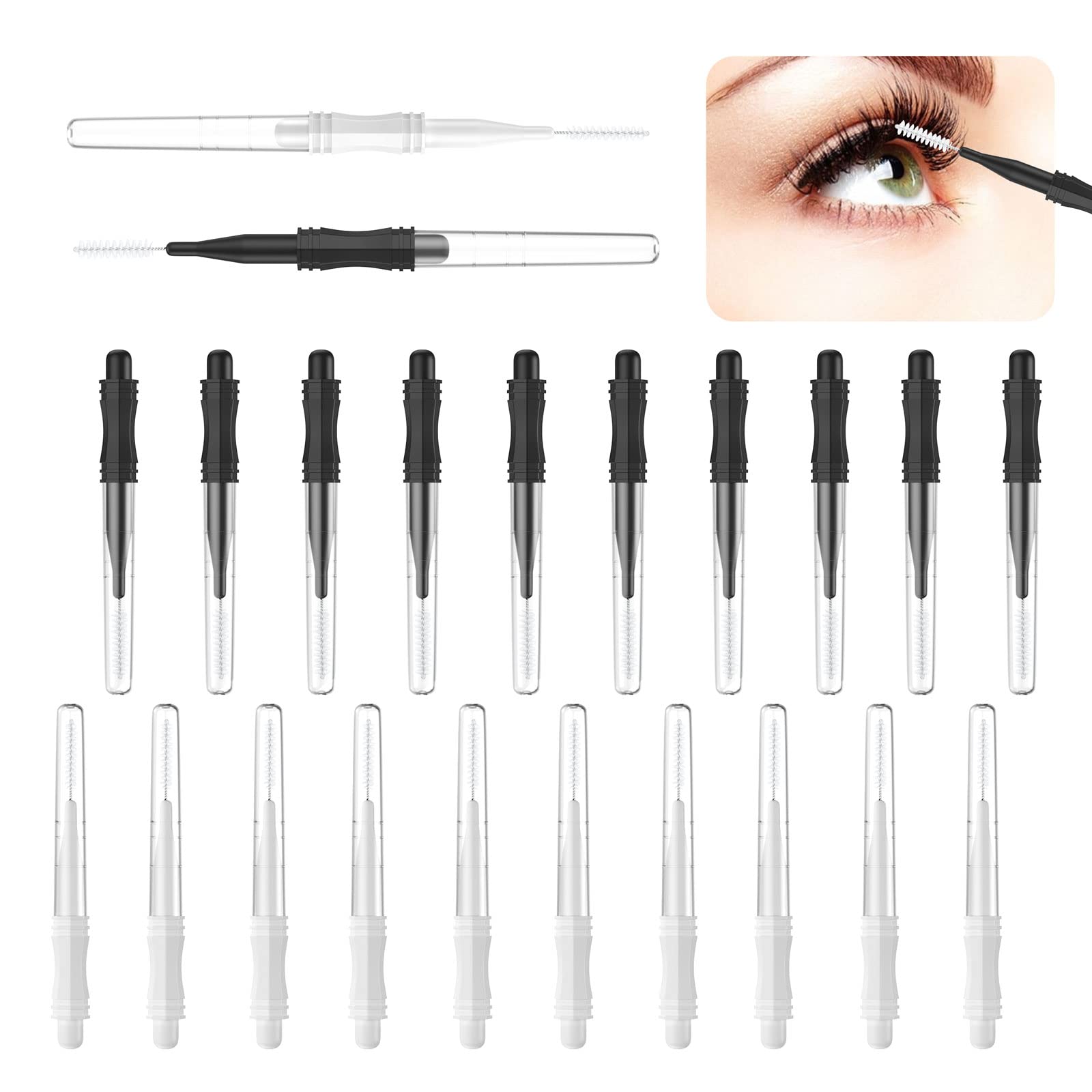 20 Pcs Micro Eyebrow Brush With Cap,Eyebrow Spoolie Brush Micro Eyebrow Lamination Brush 2 Size Multifunctional Micro Spooly Las