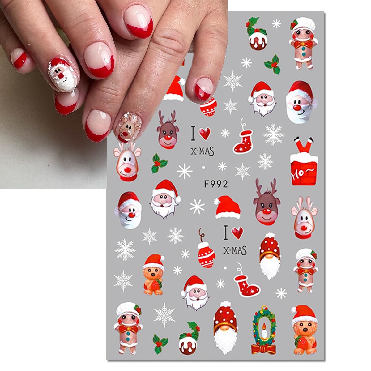 6 Sheets Christmas Nail Art Stickers 3D Self-Adhesive Nail Decals Cute Snowmen Snowflake Cartoon Penguin Elk Nail Designs Xmas W