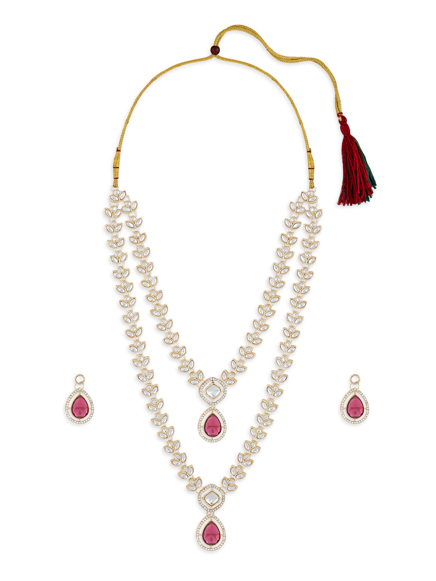 Zaveri Pearls Purple Dazzling Stones Austrian Diamonds Embellished Layered Necklace & Earring Set For WomenZpfk18889