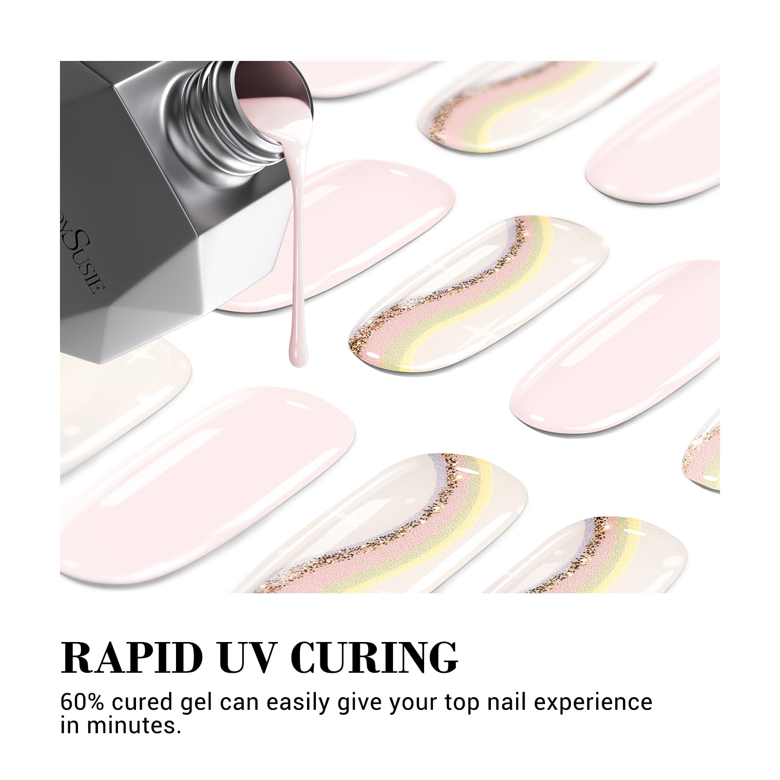 Melodysusie Semi Cured Gel Nail Strips (Pink Swirl)- Works With Nail Lamp, Salon-Quality, Long Lasting, Easy To Apply & Remove -
