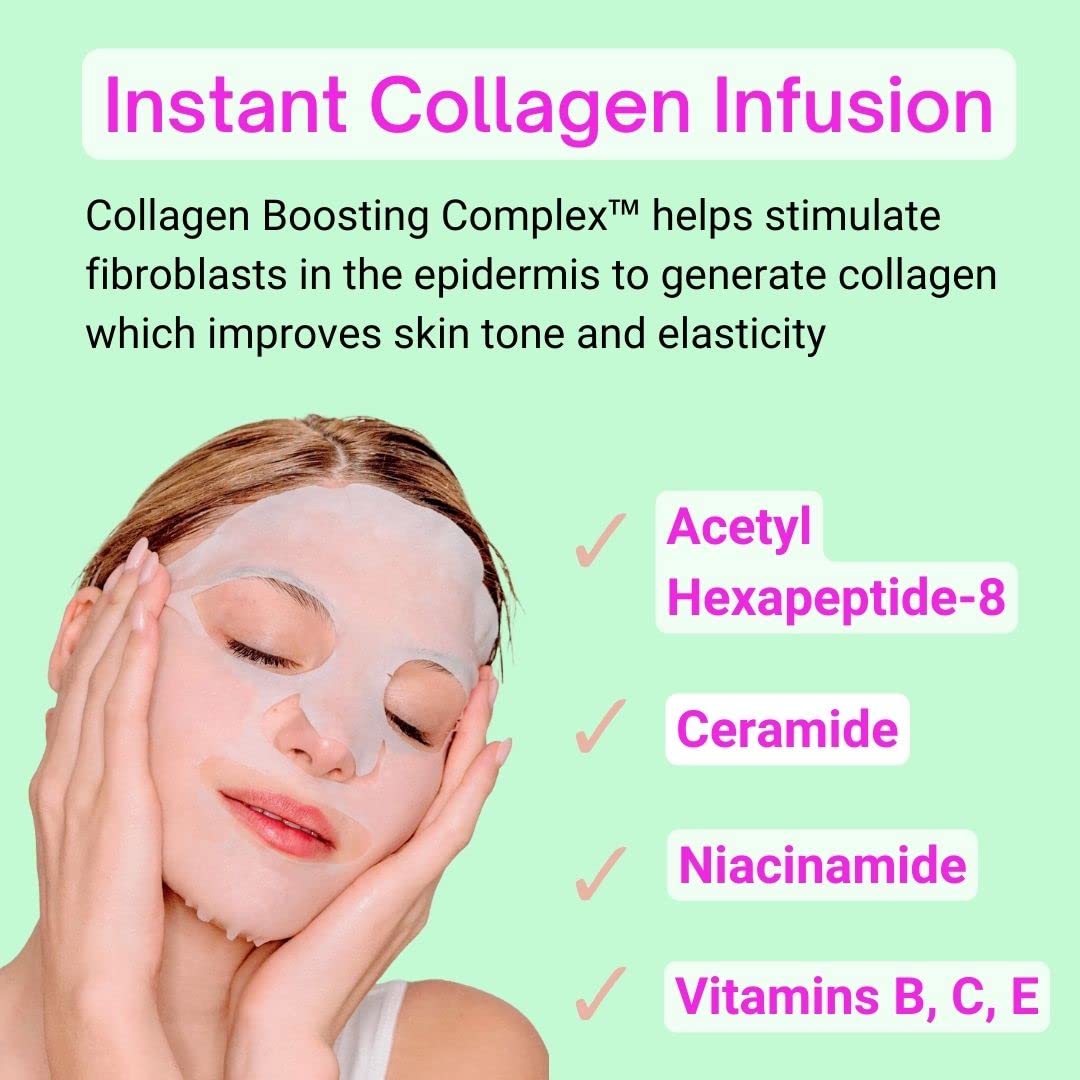 Paradisegal 10 Face Masks Korean Skin Care - Moisturizing Collagen Infuser With Coconut, Acetyl Hexapeptide-8, Niacinamide, Cera