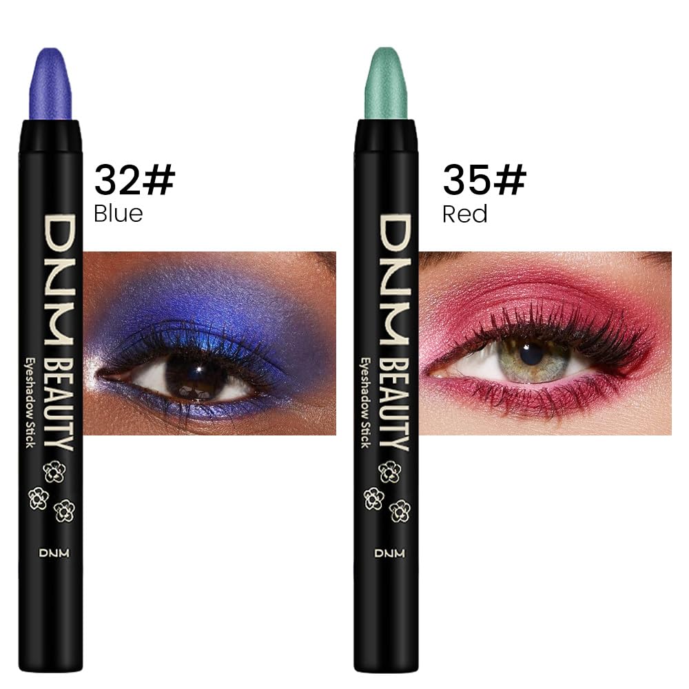 Kaely 2Pcs Cream Eyeshadow Sticks Set For Eyes Waterproof,Blue Shimmer & Red Shimmer Matte Eye Shadow Stick Pencil Pen Bulk Somb