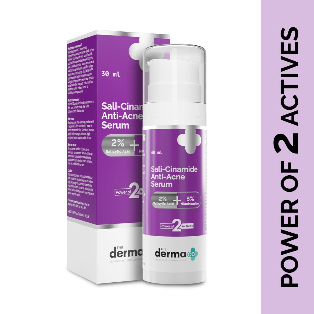 The Derma Co Sali-Cinamide Anti-Acne Serum | with 2% Salicylic Acid & 5% Niacinamide | Helps Reduce Acne & Acne Marks | Suits Al