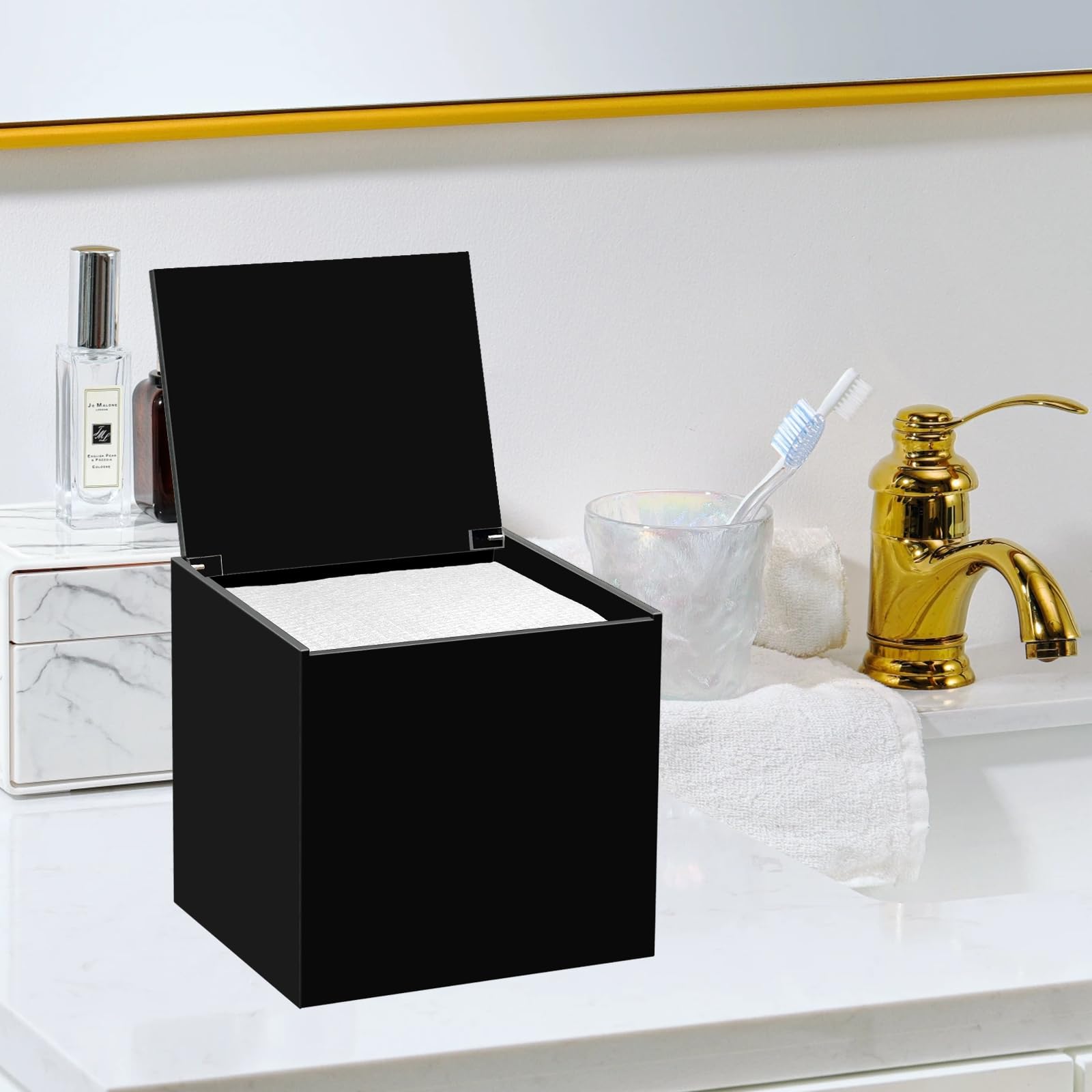 DELIPPLY Face Towelettes Disposable Holder, Disposable Face Towel Container Acrylic, Facial Towels Storage Box, Black