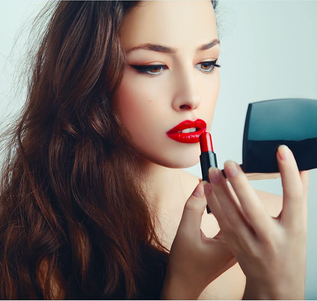 EUTECH Compact Cosmetic Mirror - Elegant Black Glass Makeup Mirror, 2.5"x2.5", 2x Magnification, Perfect for Purses and Travel