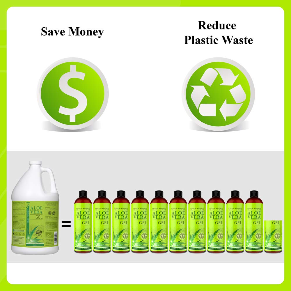 Organic Aloe Vera Gel from freshly cut 100% Pure Aloe - 1 Gallon - HighestQuality, Texas grown, Vegan, Unscented - For Face, Ski
