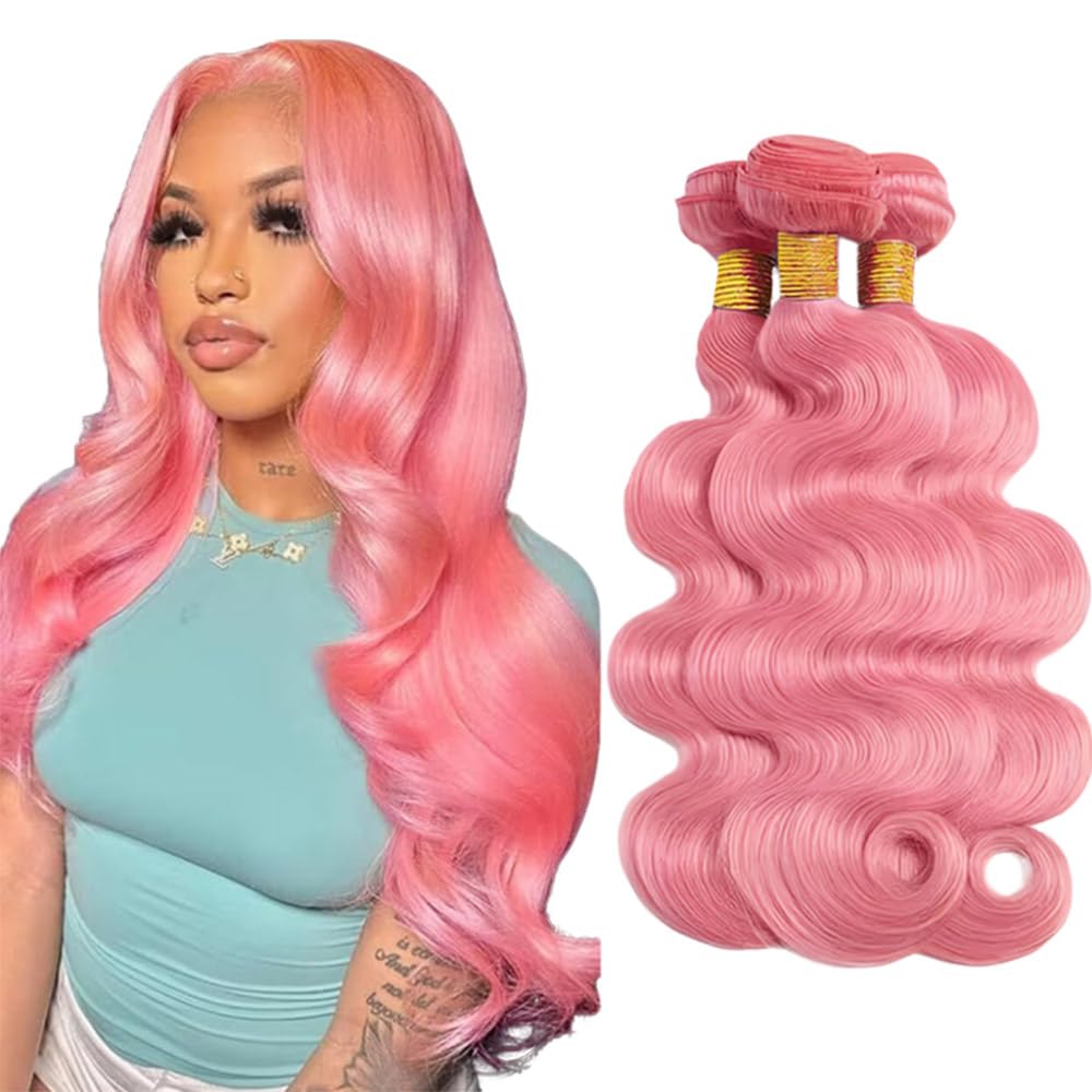 Pink Bundles Human Hair Body Wave Bundles Human Hair 16 18 20 Inch FuivJuix Unprocessed Brazilian Virgin Hair Light Pink Body Wa