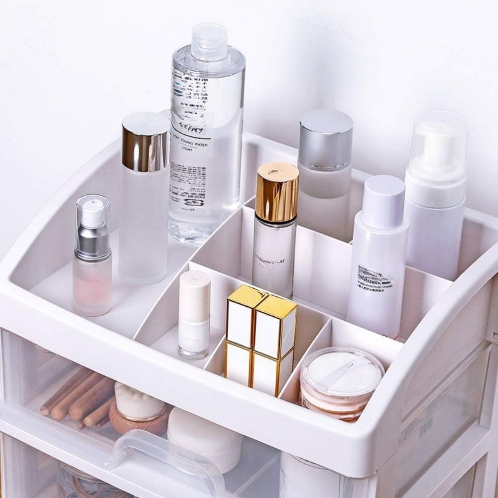 Simbuy Makeup Organizer - 3 Drawer Plastic Storage for Cosmetics & Jewelry - White