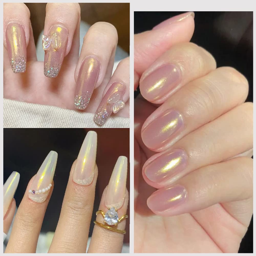 2 Boxes Pearl Chrome Nail Powder Glazed Gold White Pearl Chrome Nails Powder Holographic Ice Transparent Aurora Moonlight Manicu