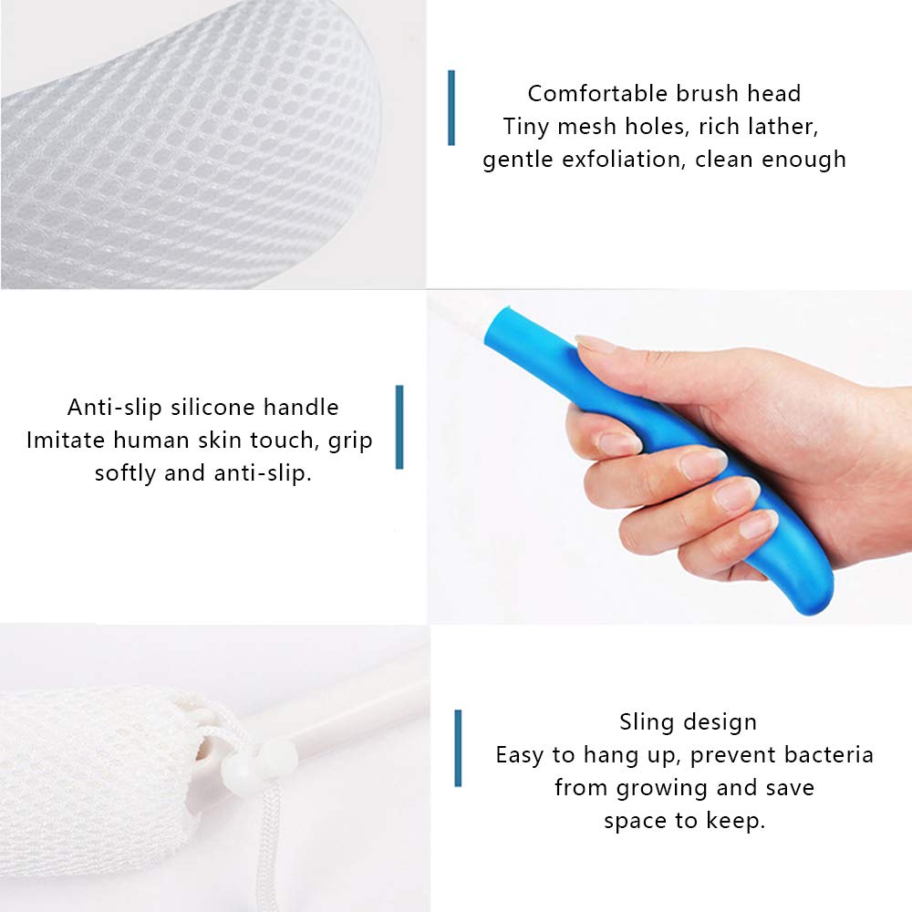 Magideal Vinyl Quote Me Long Anti-Slip Curve Handled Bath Body Brush, Easy Reach For Seniors, Suitable For Elderly/Pregnant Aid