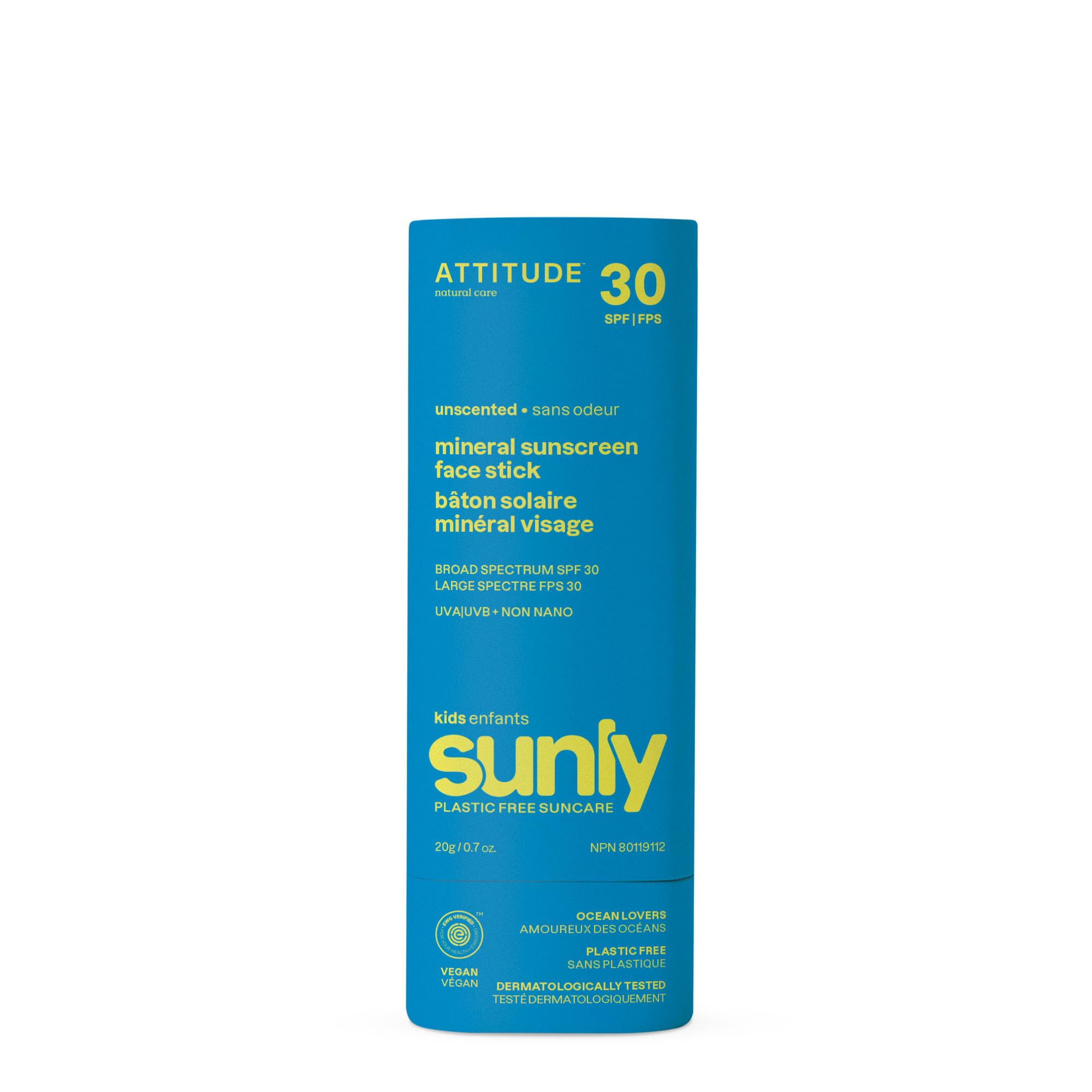 Attitude Mineral Face Sunscreen Stick For Kids, Spf 30, Ewg Verified, Plastic-Free, Broad Spectrum Uva/Uvb Protection With Zinc
