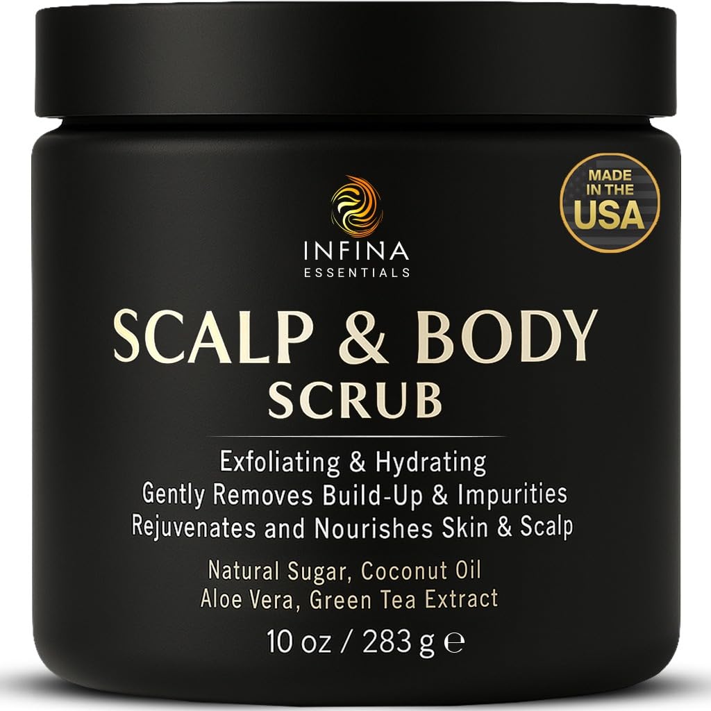 Scalp and Body Scrub - Exfoliating Sugar Cleanser with Coconut Oil, Menthol & Aloe - Dual-Use Polisher for Dry Skin & Flaky Scal