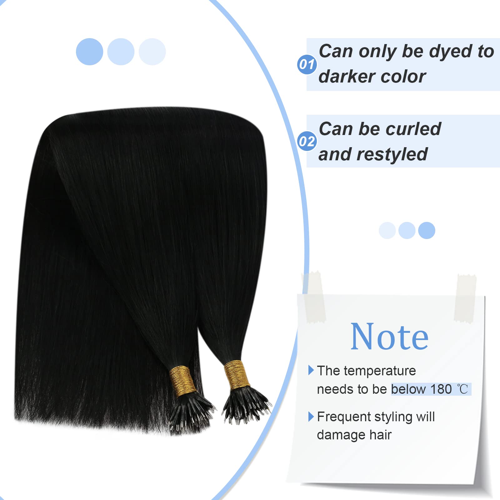 Youngsee Nano Bead Hair Extensions Human Hair Black Nano Extensions Human Hair Jet Black Nano Tip Hair Extensions Silky Straight