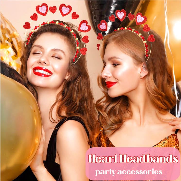 Yalice Sequins Heart Headband Crown Valentine's Day Headbands for Women Red Beaded Hair Band Bling Love Headpieces Hearts Shaped