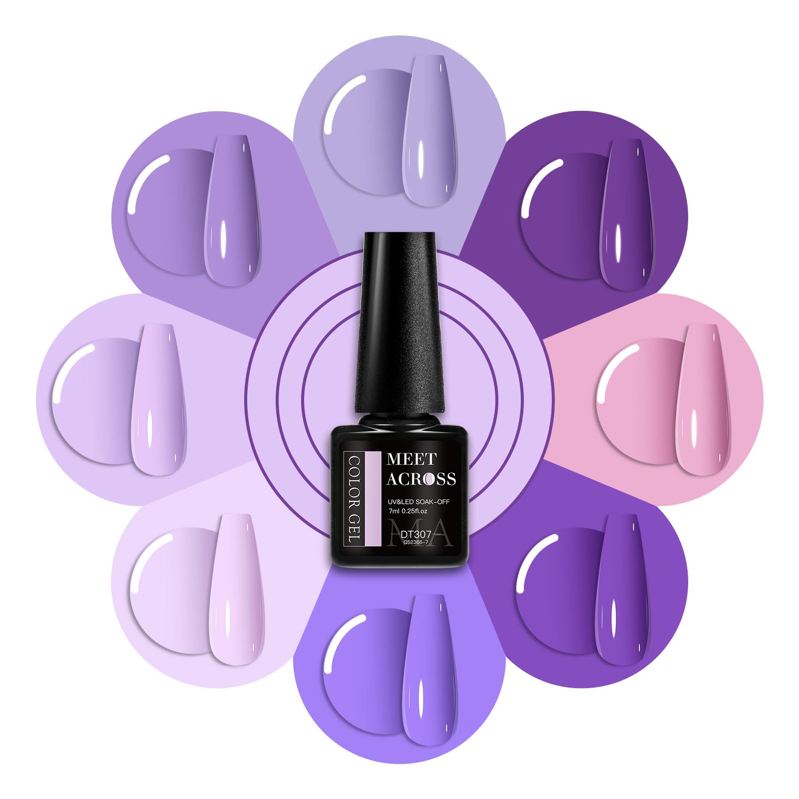Meet Across Purple Gel Nail Polish Set, 8 Colors Purple Pastel Pink Lavender Gel Polish Soak Off Grape Lilac Violet Gel Nail Art
