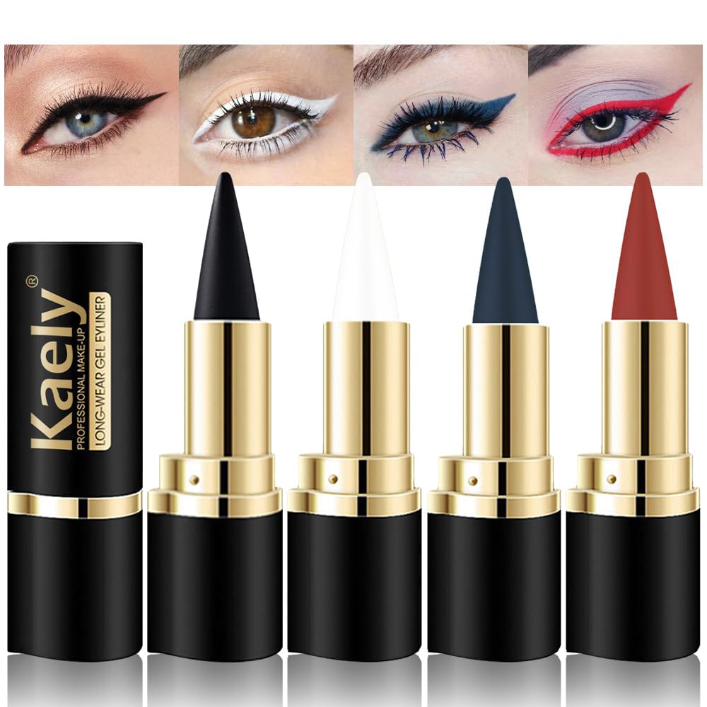 Kaely 4Pcs Black White Dark Blue Red Gel Eyeliner Pencil,Waterproof Smudge Proof Eye Liner,Clown Goth Halloween Makeup,Eye Black