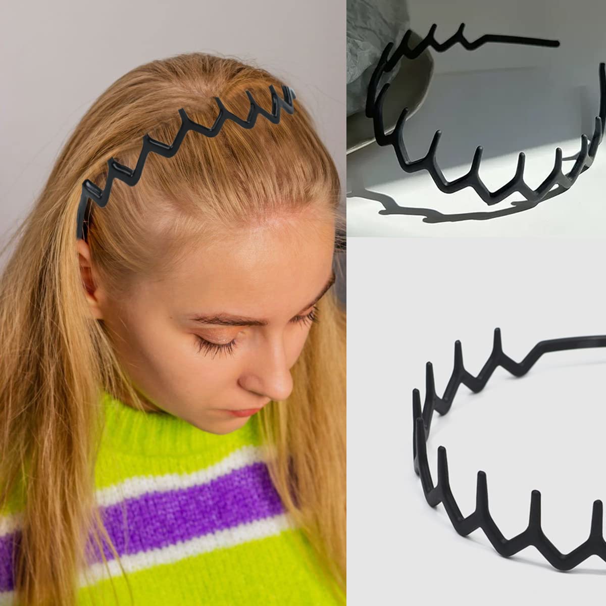 Ultimute 8 Pcs Fashion No Slip Effortless Plastic Headbands With Teeth Comb Black Skinny Headbands Hair Bands For Women Men Teen