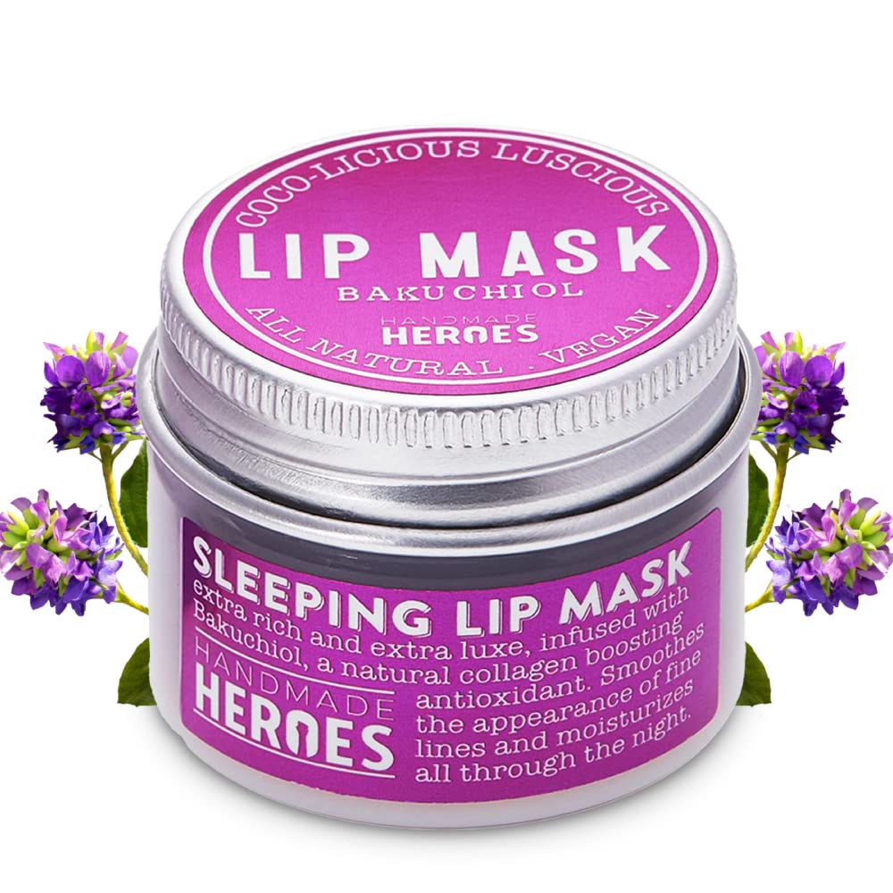 100 Natural Vegan Sleeping Lip Mask by Handmade Heroes  Bakuchiol Natural Lip Plumper, Overnight Lip Moisturizer and conditioner