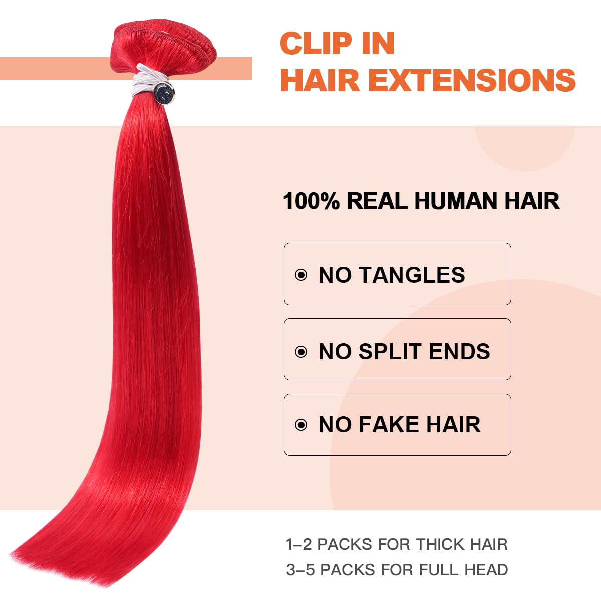 Ugotrays Red Hair Extensions Real Human, Hair Clip In Hair Extensions 70G 7Pcs 12 Inch,Soft & Natural Straight Double Weft Remy