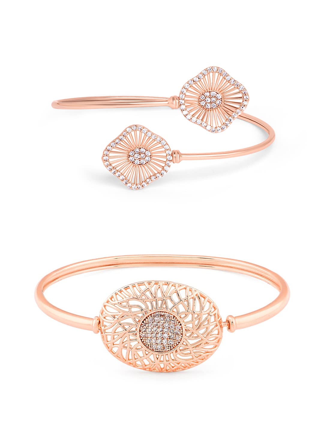 Zaveri Pearls Set Of 2 Rose Gold Contemporary Cubic Zirconia Brass Kada Bracelets For WomenZpfk13459