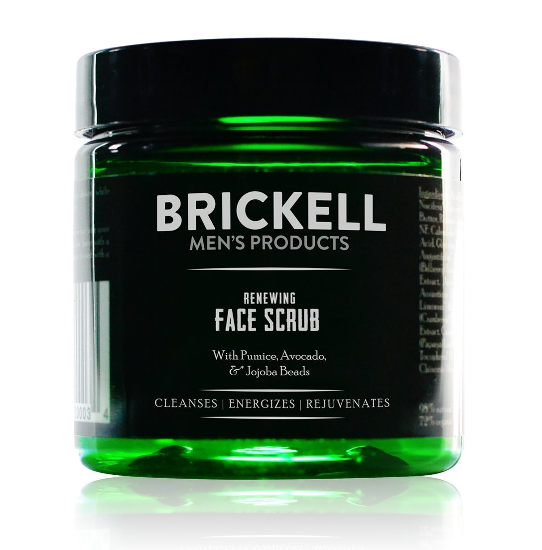 Brickell Men's Renewing Face Scrub for Men, Natural and Organic Deep Exfoliating Facial Scrub Formulated with Jojoba Beads, Coff