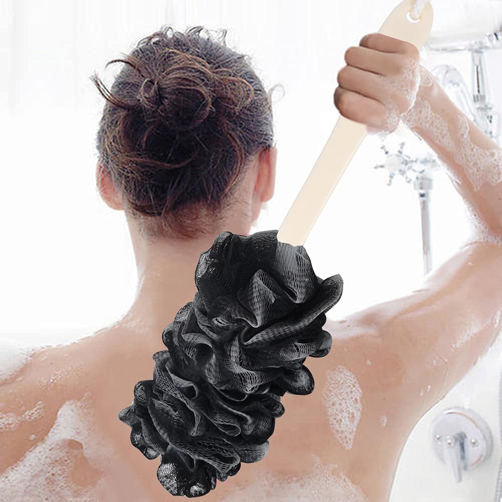 Arswin Back Scrubber For Shower, Loofah Long Handle Bath Body Brush, Soft Nylon Mesh Sponge On A Stick For Shower Men Women Kids