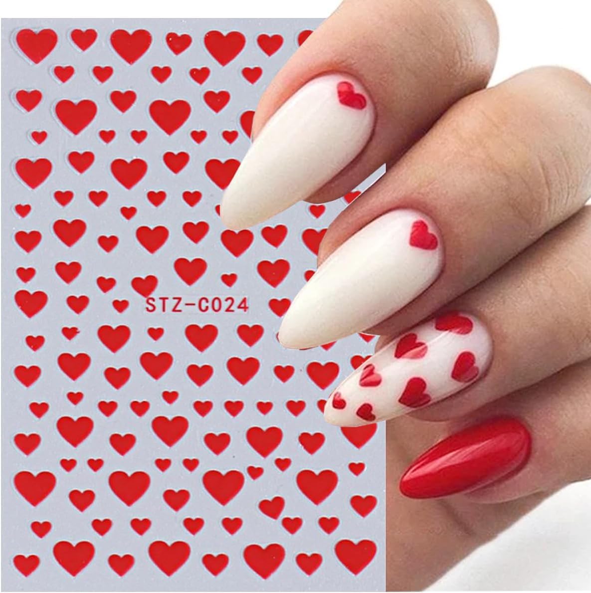 3 Sheets Heart Nail Art Stickers 3D Self-Adhesive Sweet Love Nail Stickers Red White Black Designs Heart Nail Decals Diy Valenti