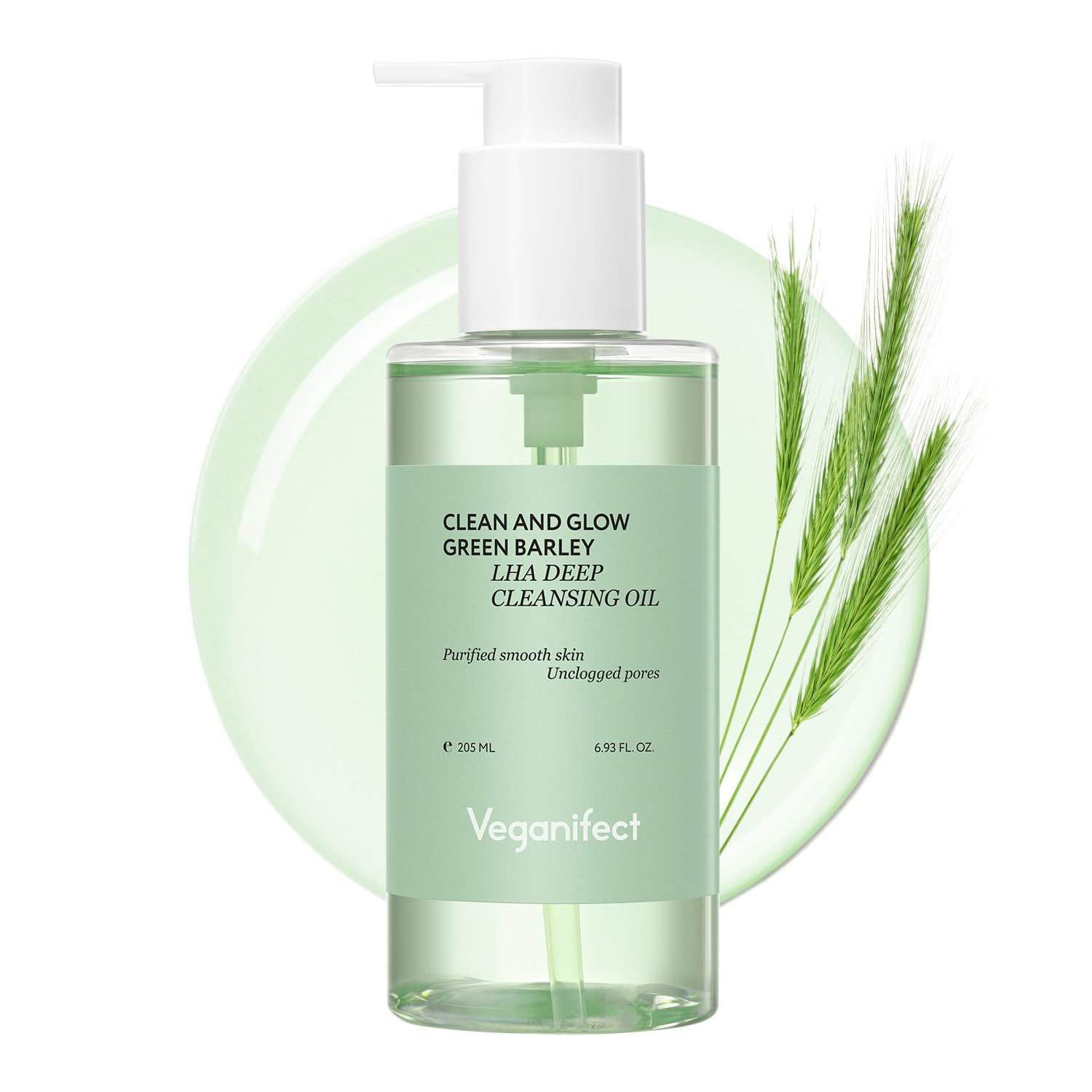 Veganifect Clean And Glow Green Barley Lha Deep Cleansing Oil, Vegan Certified, Removing Heavy Makeup, Blackhead And Whitehead,