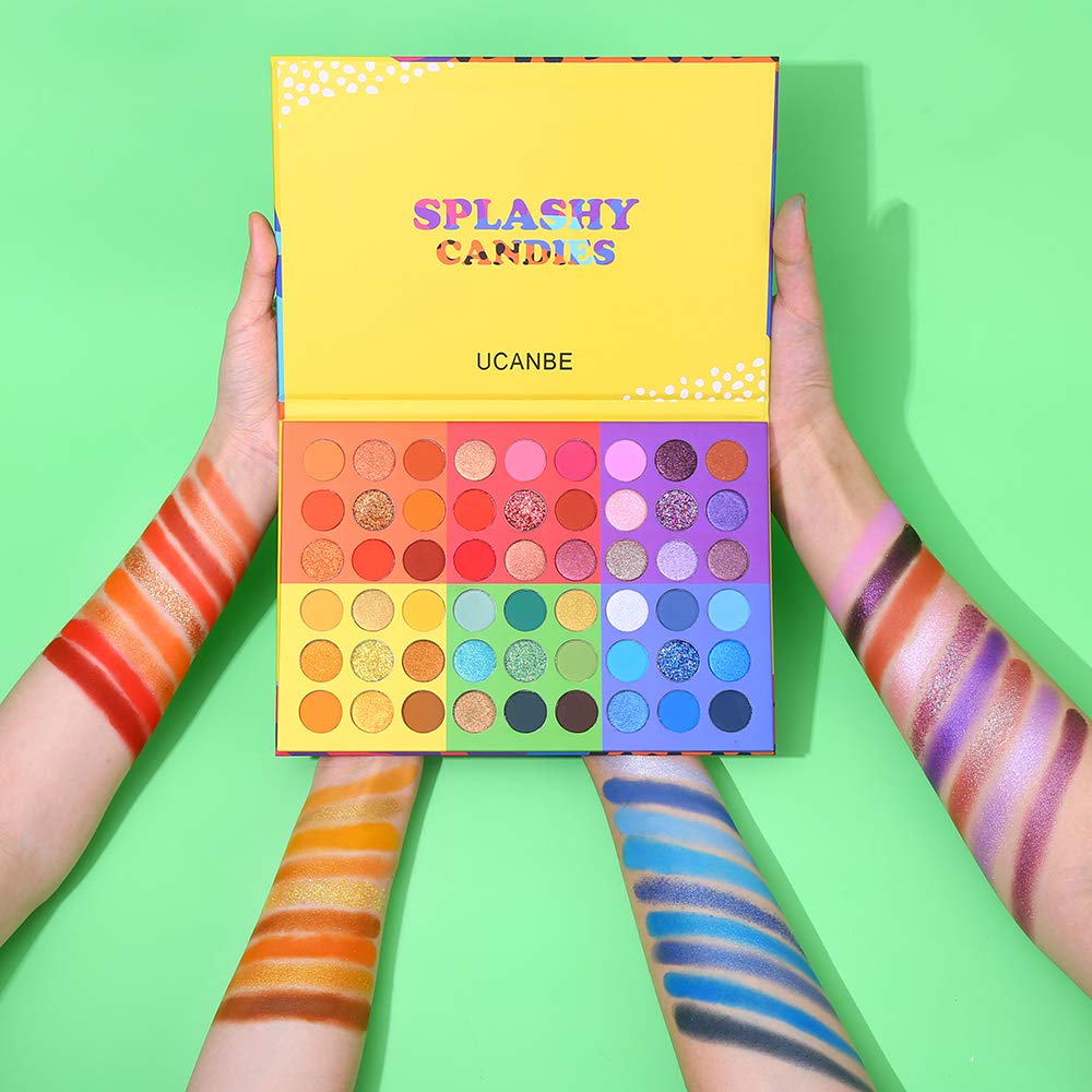 Ucanbe 54 Colors Splashy Candies Eyeshadow Palette, Highly Pigmented Matte Shimmer Soft Creamy Glitter Rainbow Bright Powder Eye