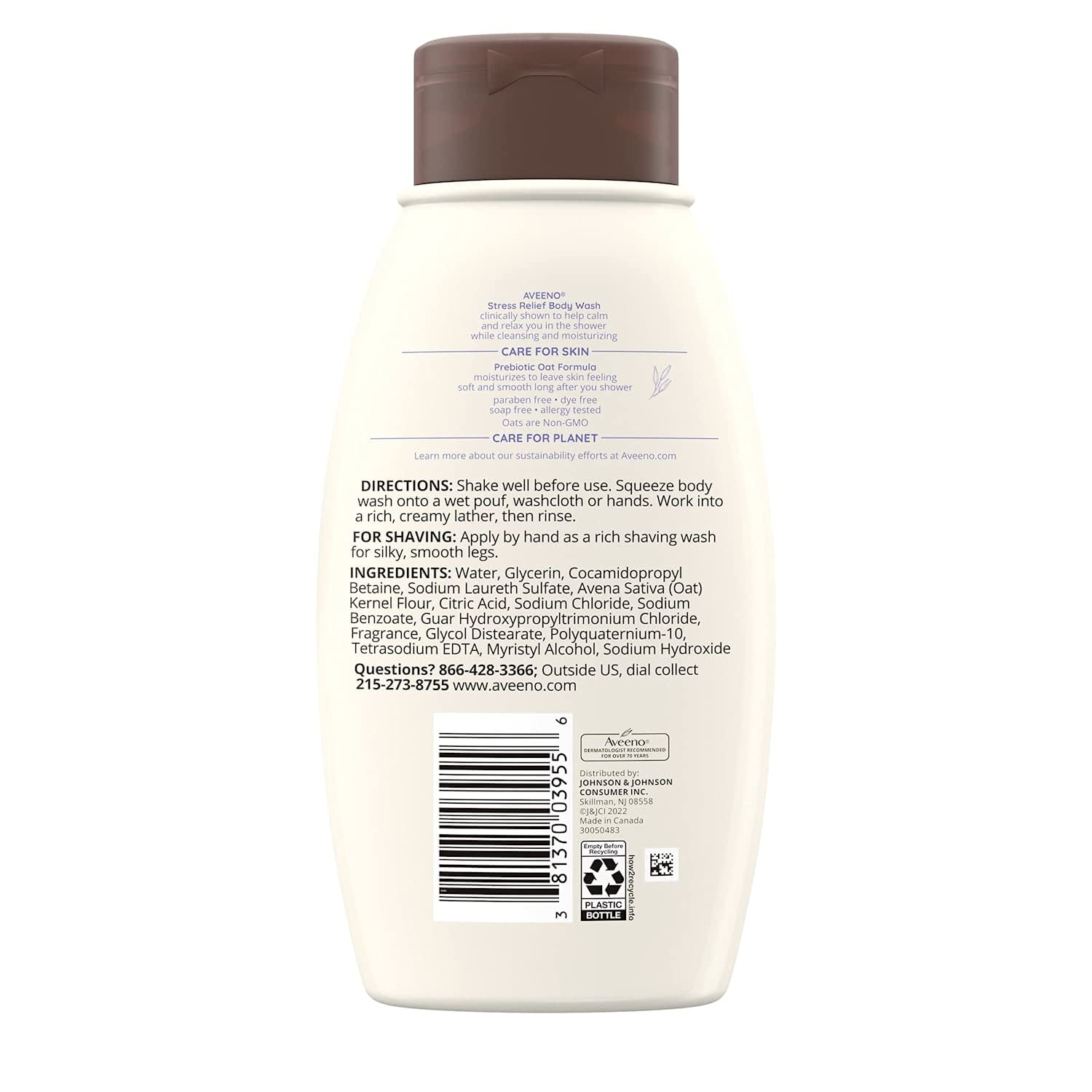 Aveeno Stress Relief Body Wash With Soothing Oat,Lavender, Chamomile & Ylang-Ylang Essential Oils, Hypoallergenic, Dye-Free & So