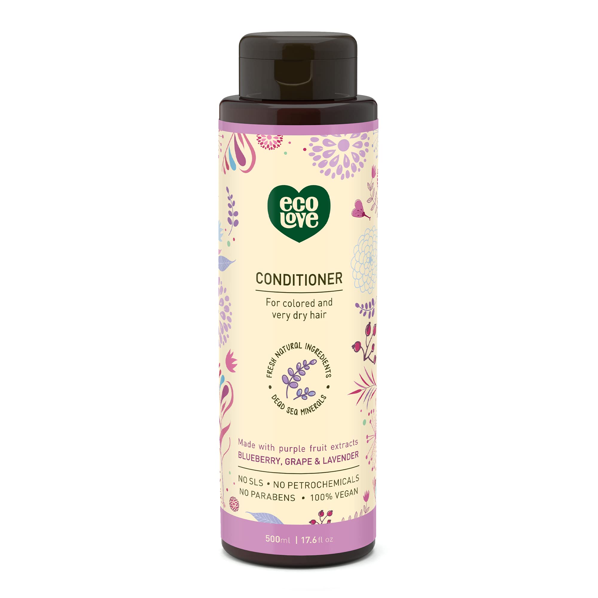 ecoLove - Natural Conditioner for Dry Damaged Hair and Color Treated Hair - With Natural Lavender Extract - No SLS or Parabens -