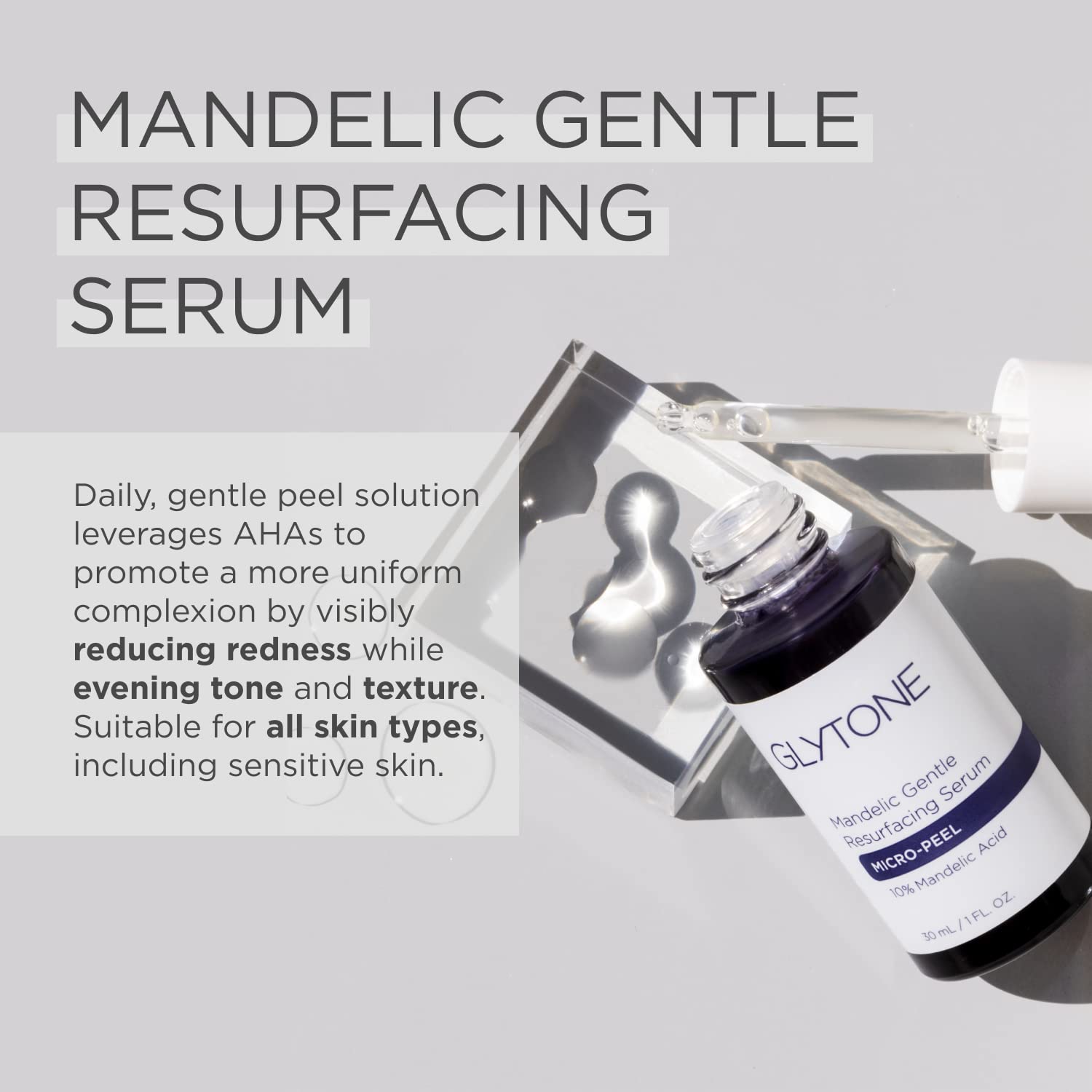 Glytone Micro-Peel Mandelic Gentle Resurfacing Serum - With 10% Mandelic Acid - For Redness-Prone Skin - Vegan, Paraben & Fragra