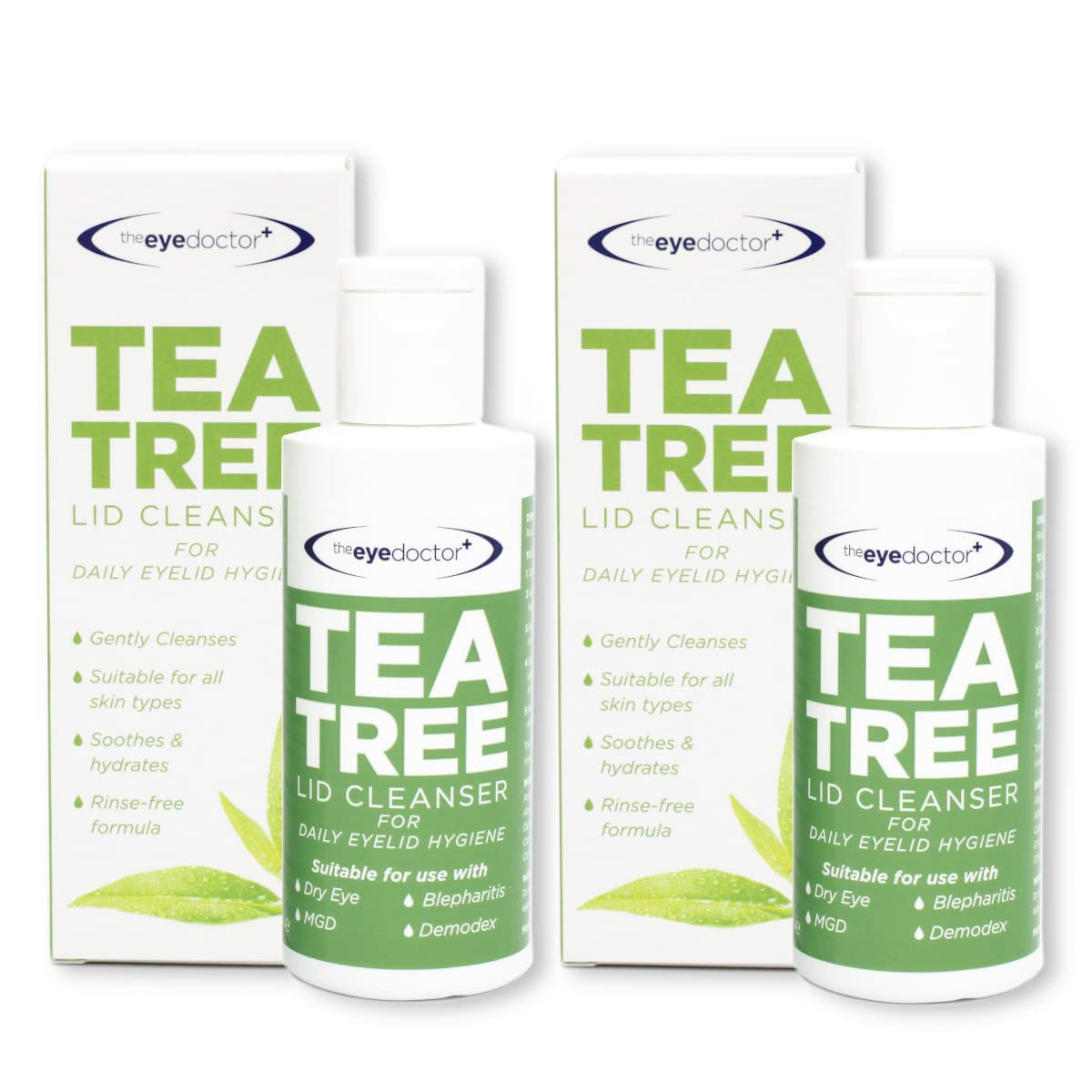 The Eye Doctor Tea Tree Lid Cleanser Twin Pack - 2X 100Ml - Daily Hygiene Remove Debris & Make-Up Eyelid Eyelashes - Suitable Fo