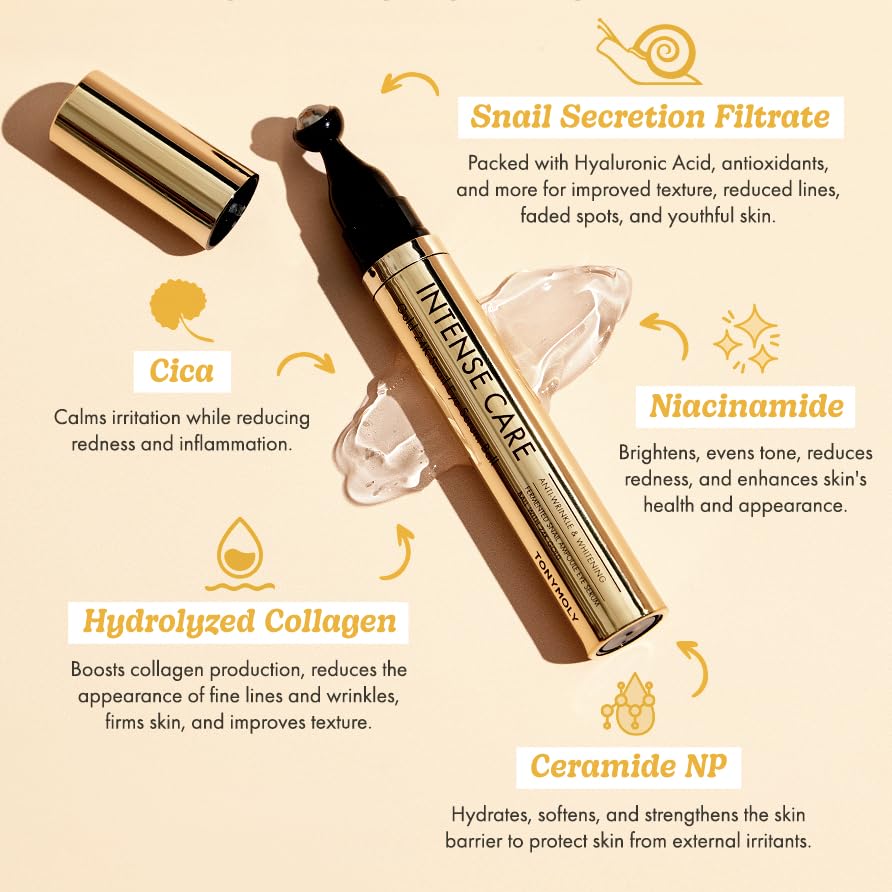 TONYMOLY Intense Care 24K Gold Snail Eye Serum | Anti-Aging, Brightening, For Puffiness and Wrinkles, 20ml