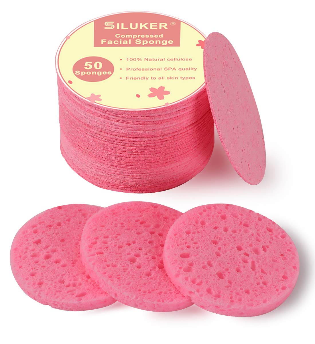 50Count Compressed Facial Sponges for Daily Cleansing and Gentle Exfoliating, 100% Natural Cellulose Spa Sponge Perfect for Rem