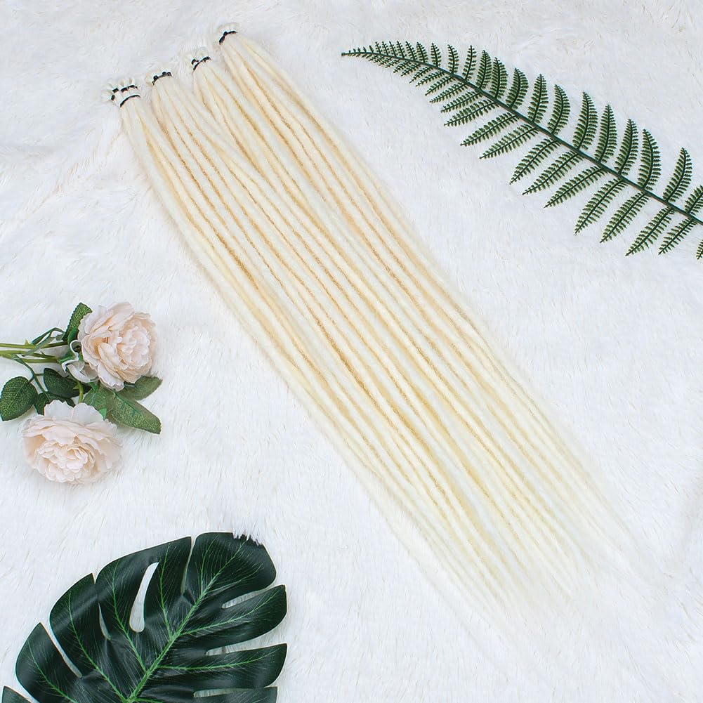 Kraler Pearl White Dreadlock Extensions, 22 '' Synthetic Crochet Dreads Extensions 100% Handmade Single Ended Dreads Thin 0.6cm