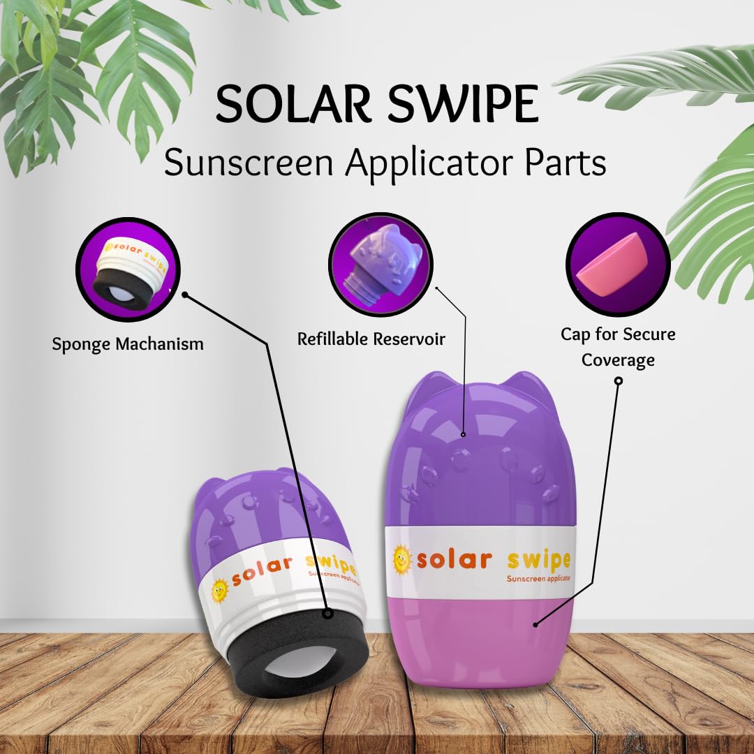 Solar Swipe Sunscreen Applicator - Refillable Roll On for Kids & Adults Mess-Free Sunscreen Roller & Sponge Dispenser Portable S