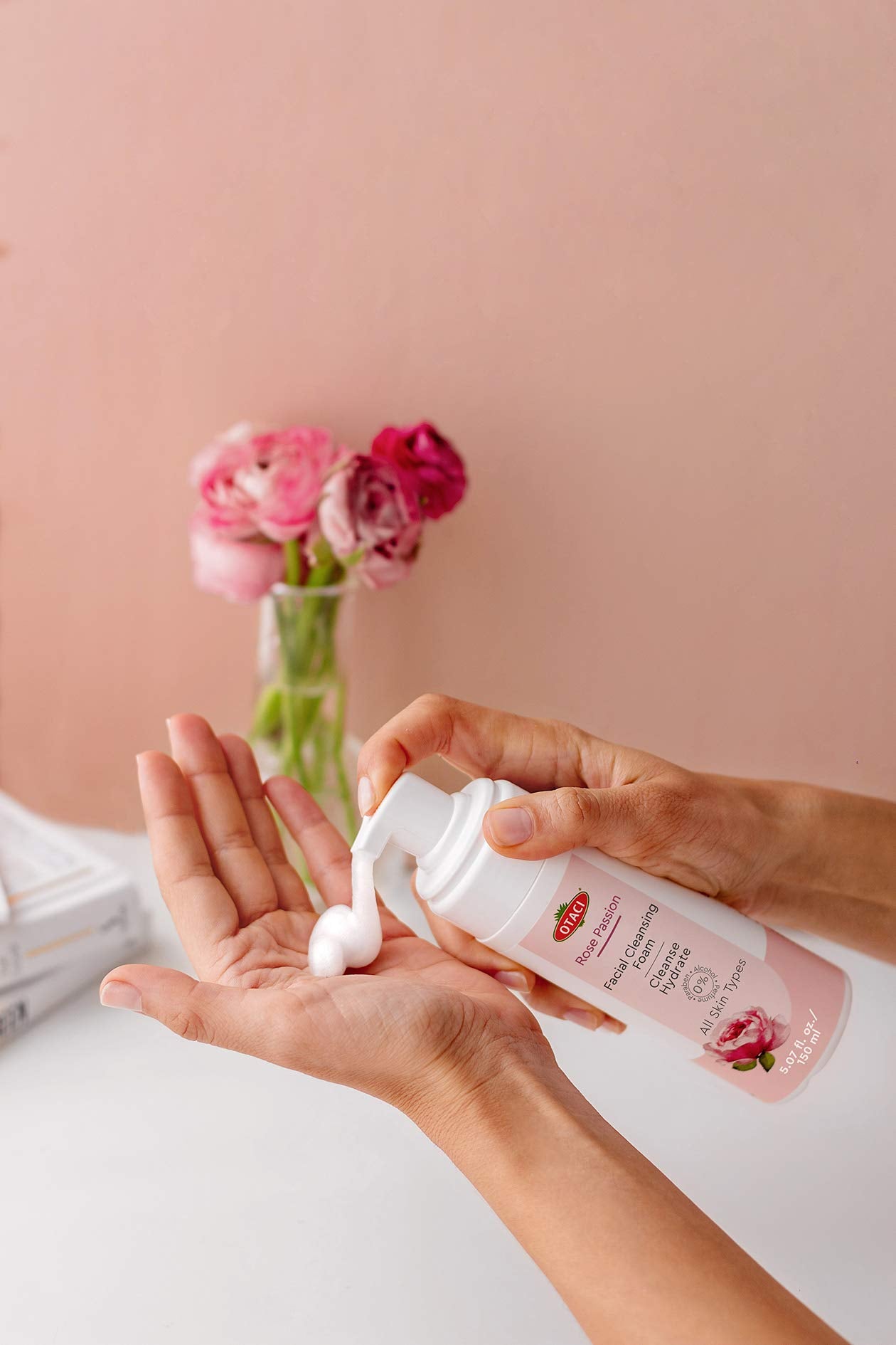 Otaci Rose Passion Facial Cleansing Foam, Face Cleanser Wash Foam Skin Facial Water Rose Foaming Natural