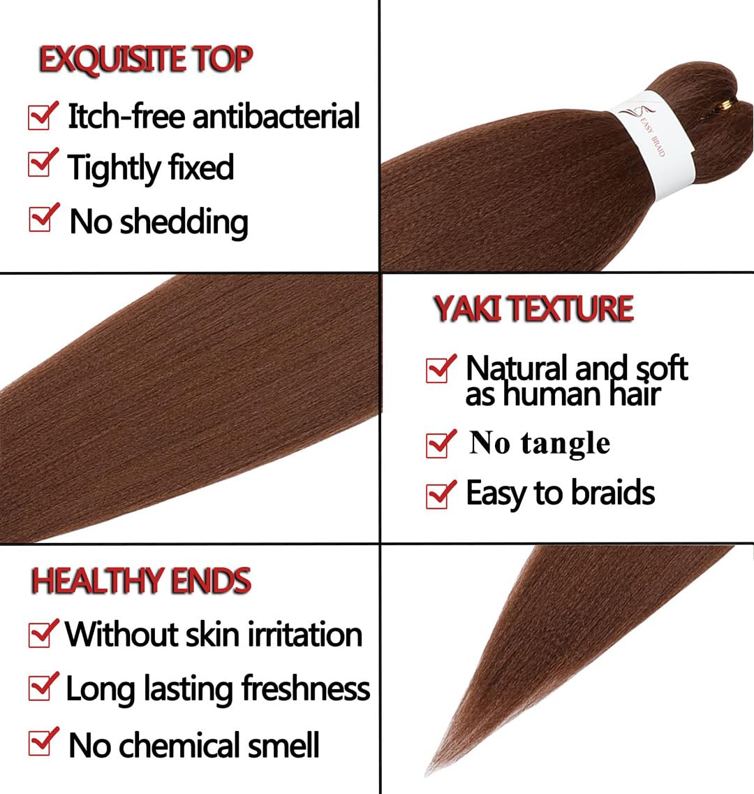 Showcoco Easy Braid Pre Stretched Braiding Hair Auburn Brown 42 Inch Yaki Texture Easy Crochet Braids 8 Packs Hot Water Setting