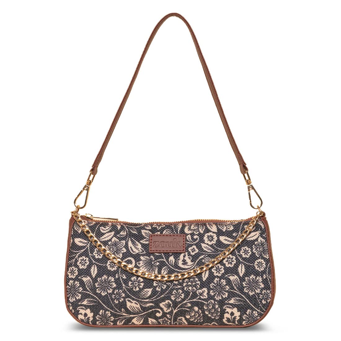 ZOUK Floral Printed Womens Handcrafted Vegan Leather Black Casual Mini Shoulder Bag