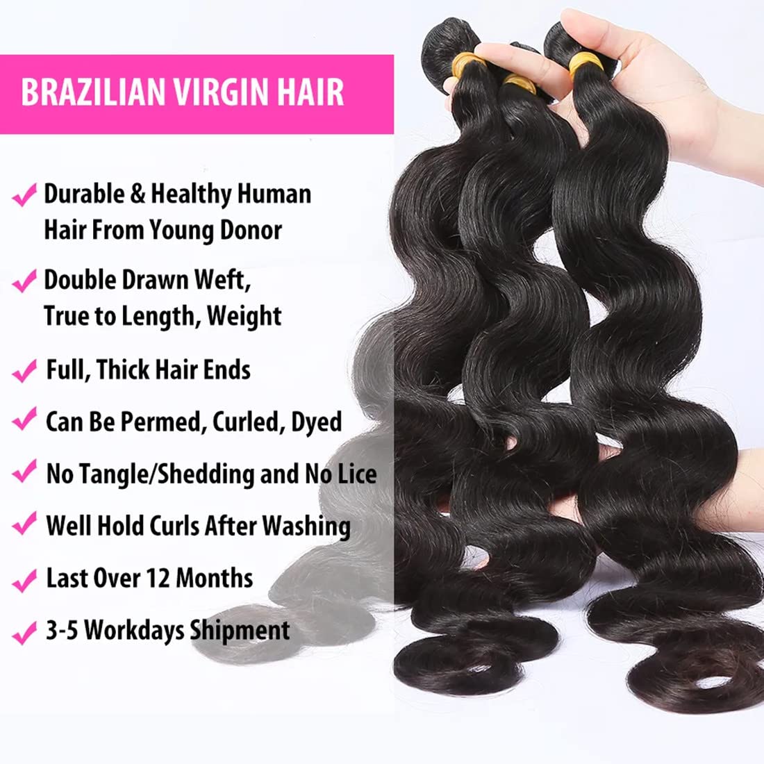 Human Hair Body Wave Bundles 100% Unprocessed Brazilian Virgin Human Hair(20 22 24 26 Inch)4 Bundles Human Hair 10A Grade Body W