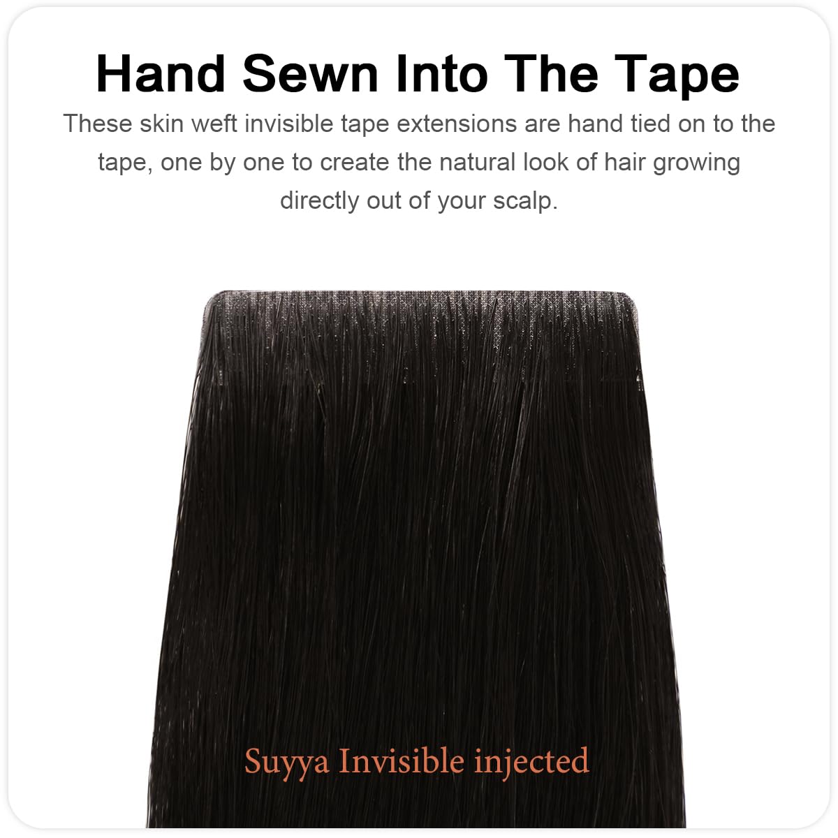 Suyya Invisible Tape In Hair Extensions Human Hair Natural Black Seamless Injected Hand-Tied Pro Quality Virgin Human Hair 20Pcs