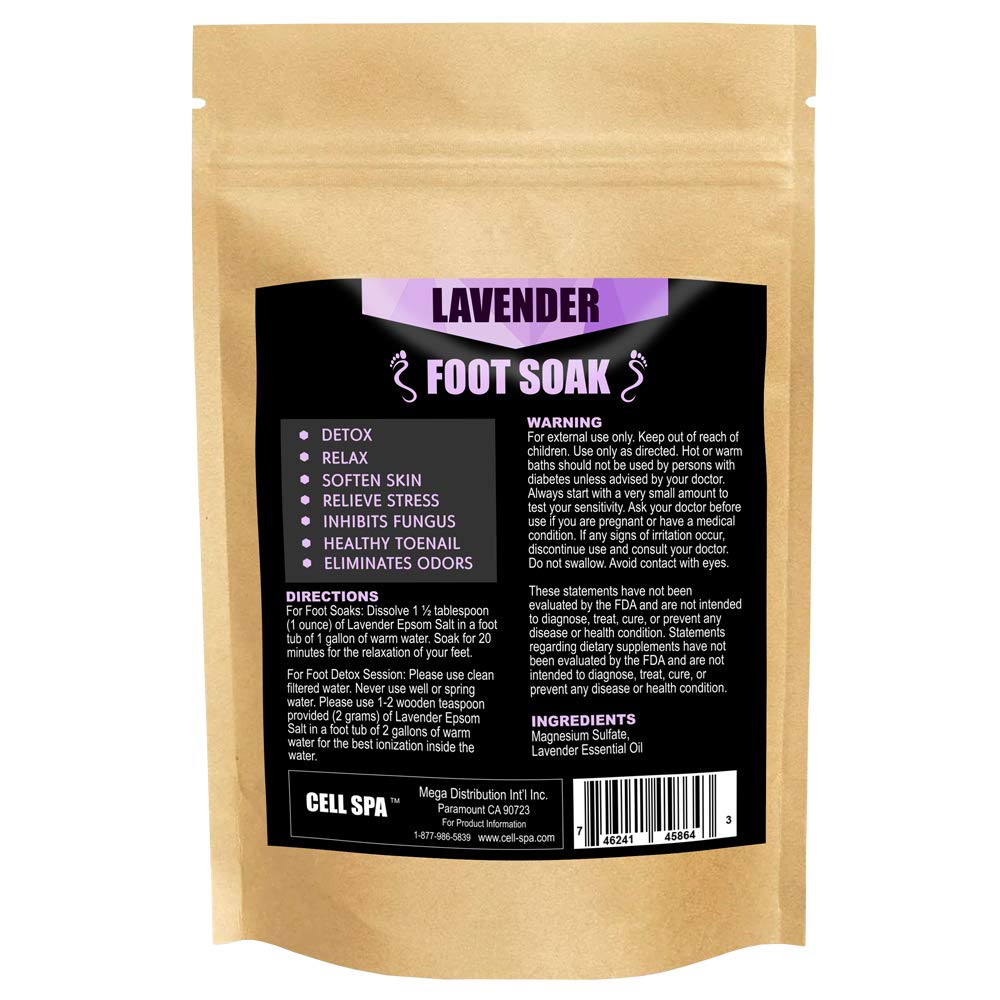 Cell Spa Detox Foot Soak Bath Premium 16 Ounce Lavender Scented Epsom Salt Magnesium Sulfate To Help Detox, Relieve Stress, Elim
